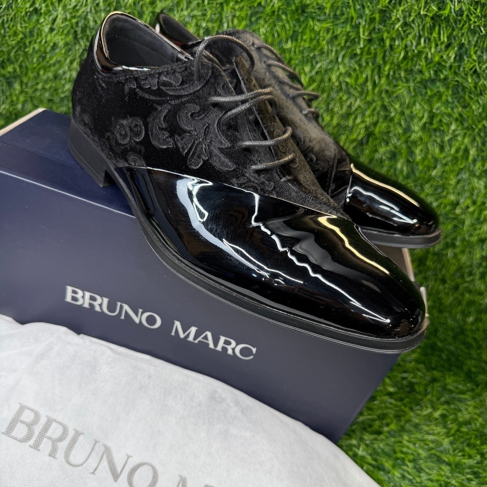 Bruno Marc Dress Shoes Mens 11 Black Formal Patent Velvet Paisley Oxfords